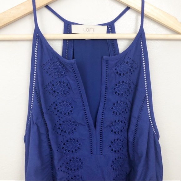 LOFT szXS deep blue eyelet lace sleeveless dress - Picture 2 of 6
